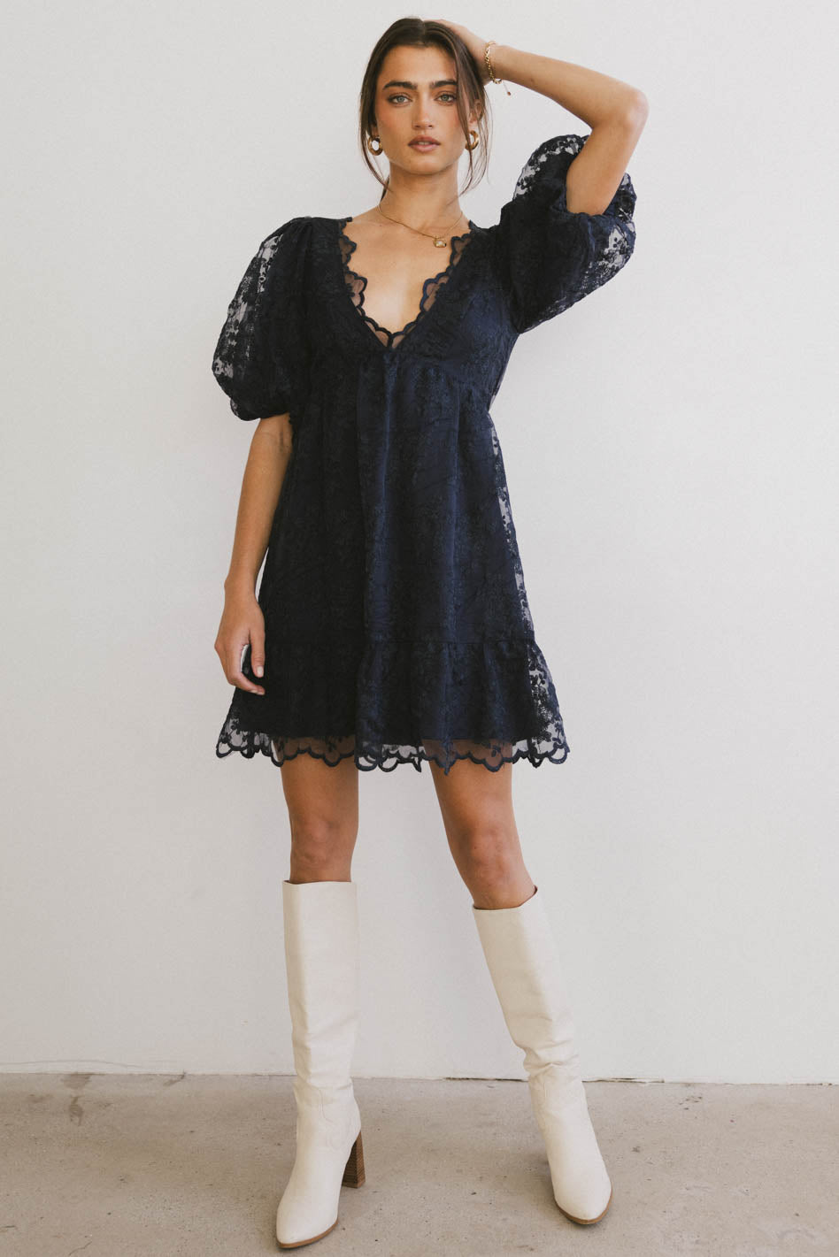 Tiana Embroidered Mini Dress in Navy - FINAL SALE