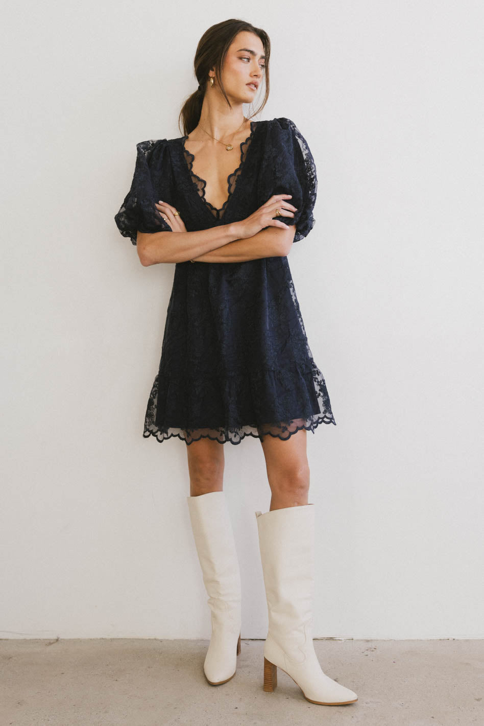 Tiana Embroidered Mini Dress in Navy - FINAL SALE