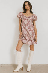 Darcella Floral Mini Dress in Mauve - FINAL SALE