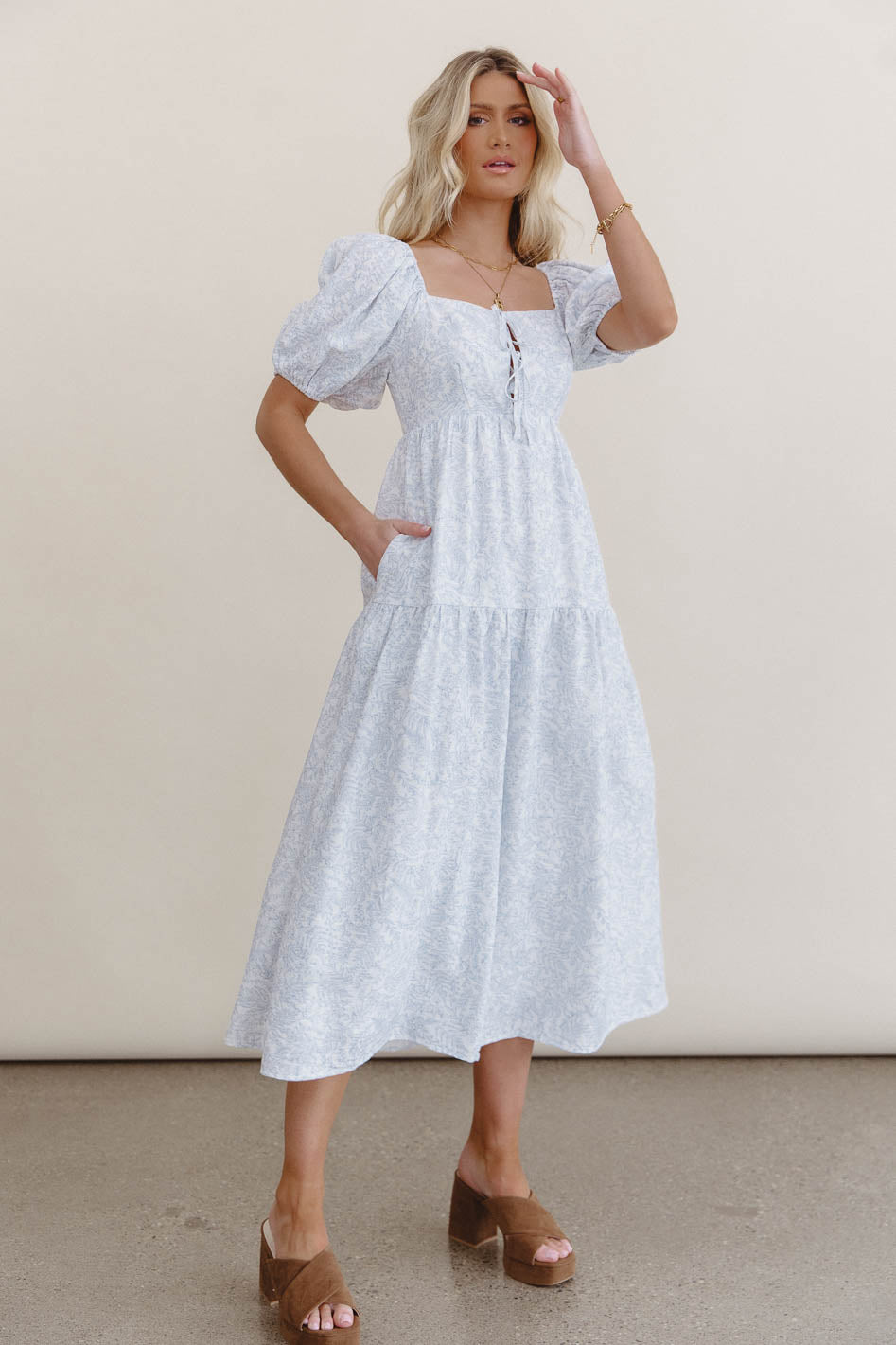 Kelsie Floral Midi Dress in Blue - FINAL SALE