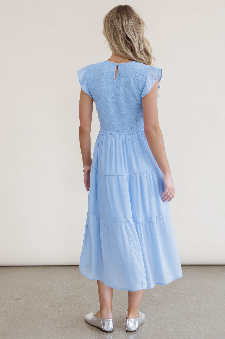 Cara Smocked Midi Dress in Blue - FINAL SALE