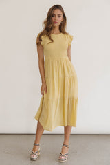 Cara Smocked Midi Dress in Yellow - FINAL SALE