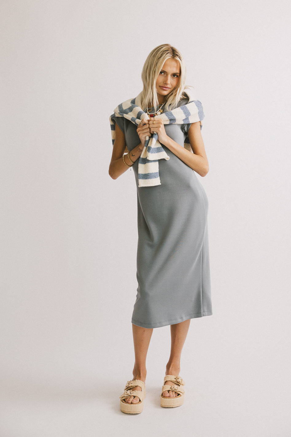 Lauren Tee Shirt Midi Dress in Slate Blue