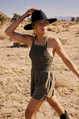 Bonnie Smocked Romper in Olive - FINAL SALE