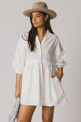 Oliver Collared Mini Dress in White - FINAL SALE