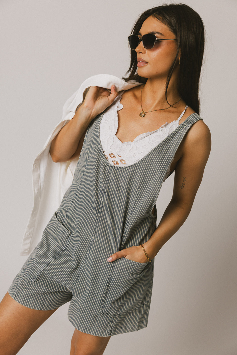 Scottie Denim Overalls in Striped Denim - FINAL SALE