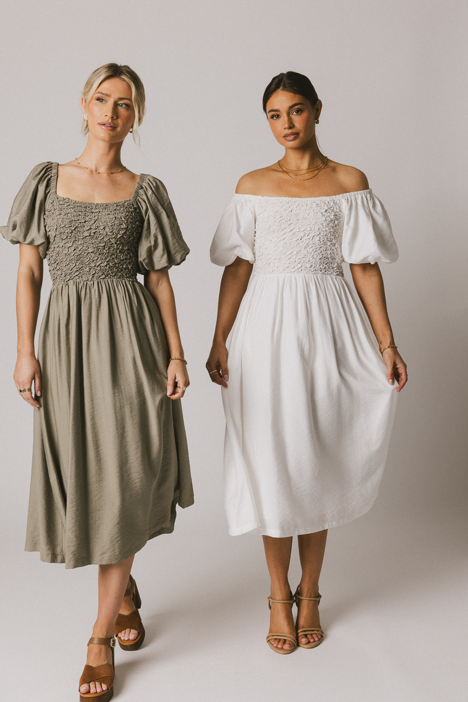 Janie Smocked Midi Dress in Olive - FINAL SALE