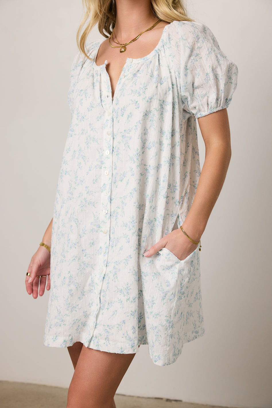 Pattie Floral Babydoll Dress in Blue - FINAL SALE
