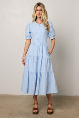 Finey Button Front Maxi Dress in Blue - FINAL SALE
