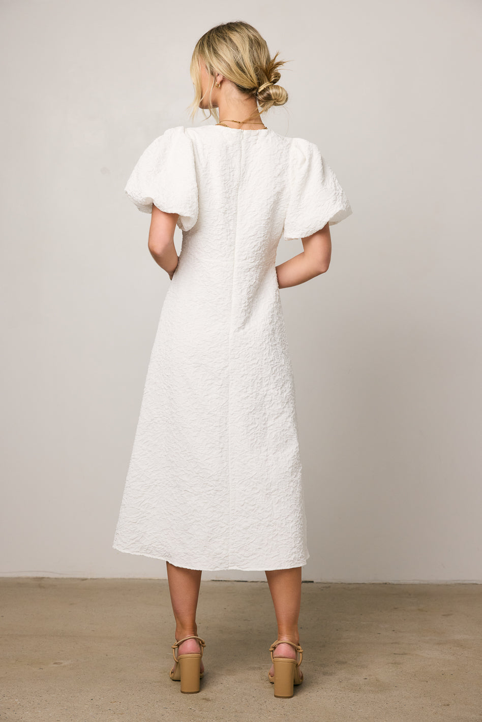 Henry Textured Midi Dress in White - FINAL SALE