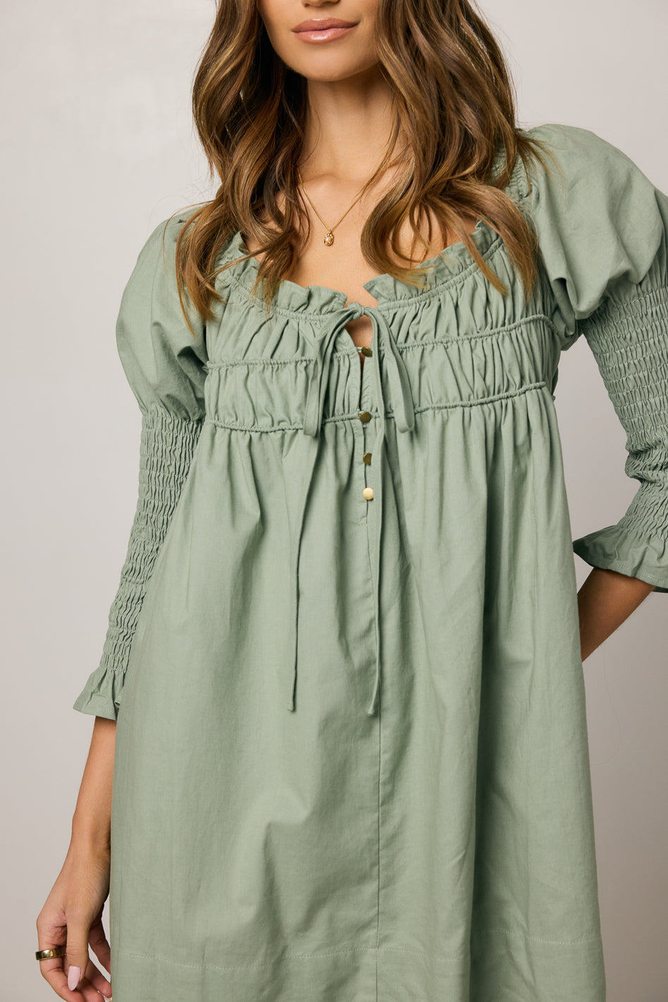 Nolan Babydoll Dress in Sage - FINAL SALE