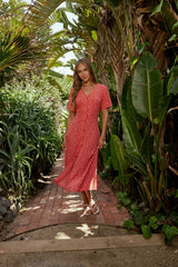 Ember Floral Midi Dress in Red