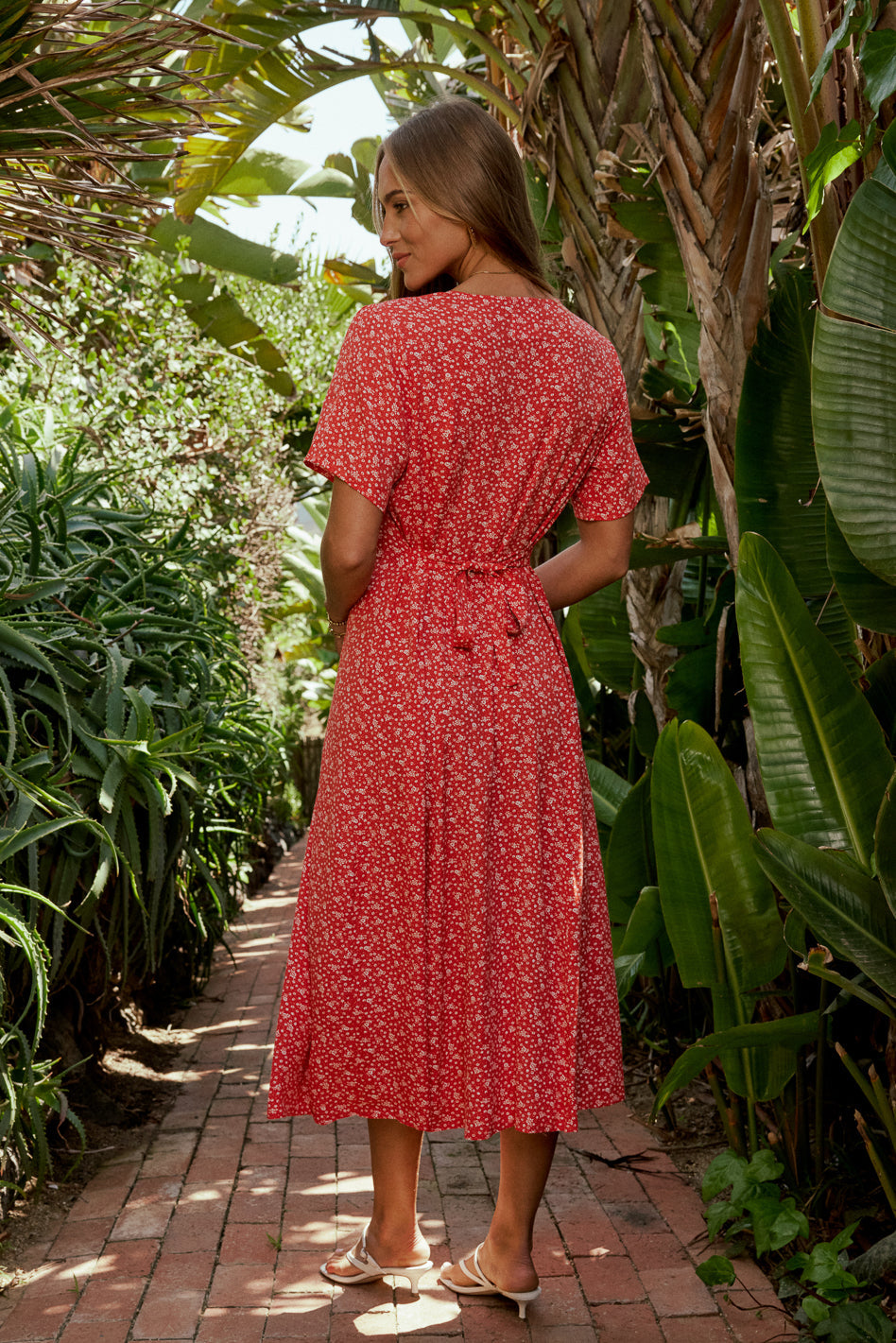 Ember Floral Midi Dress in Red