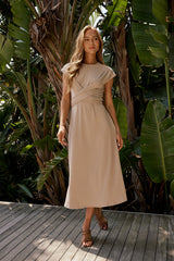 Vaeda Ribbed Tie Dress in Tan