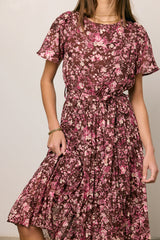 Mary Anne Floral Midi Dress in Brown - FINAL SALE
