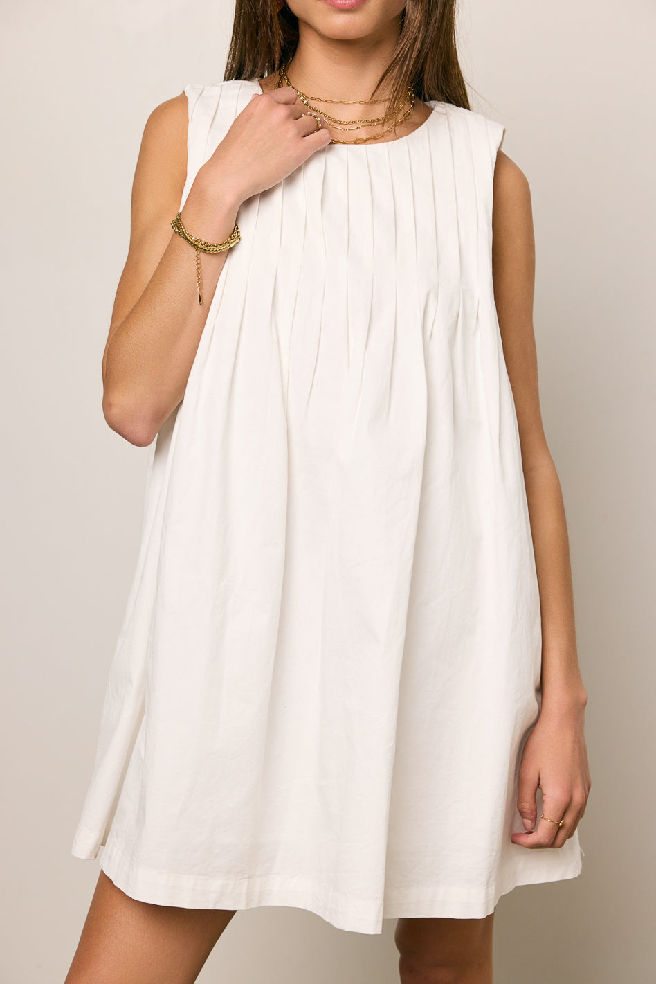 Arizona Pleated Babydoll Dress in White - FINAL SALE
