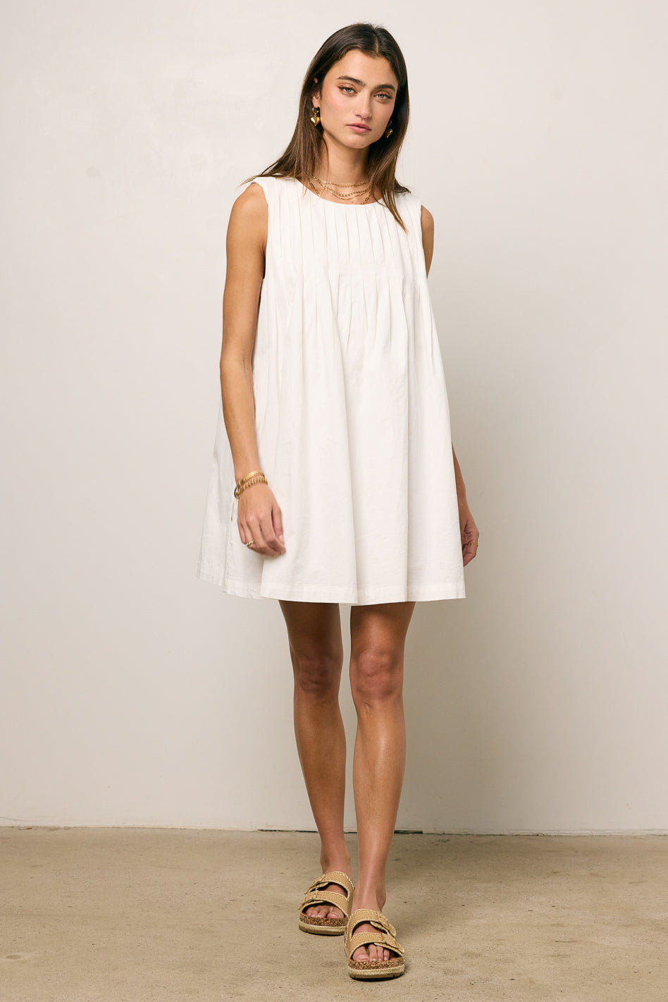 Arizona Pleated Babydoll Dress in White - FINAL SALE