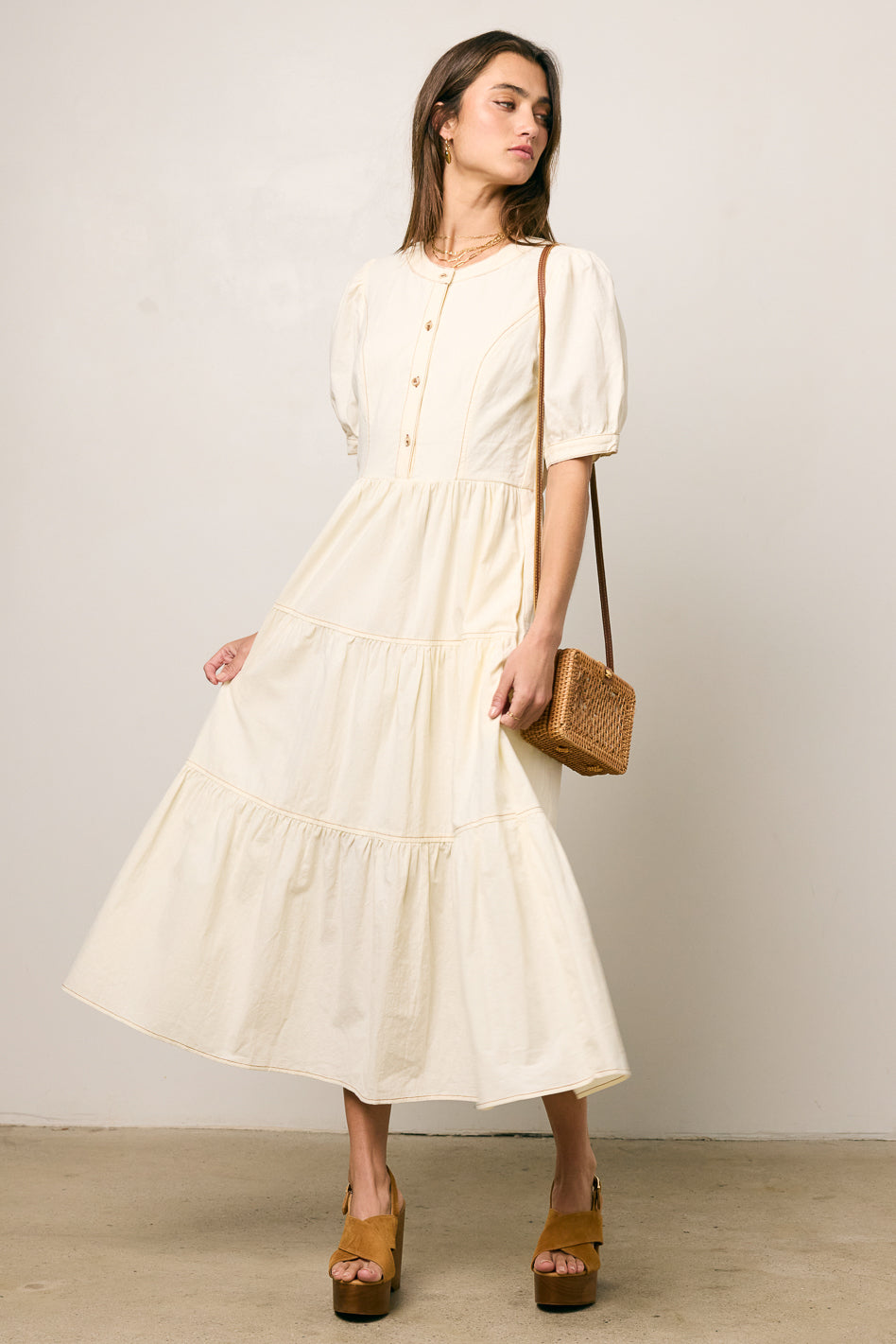 Finey Button Front Maxi Dress in Cream - FINAL SALE