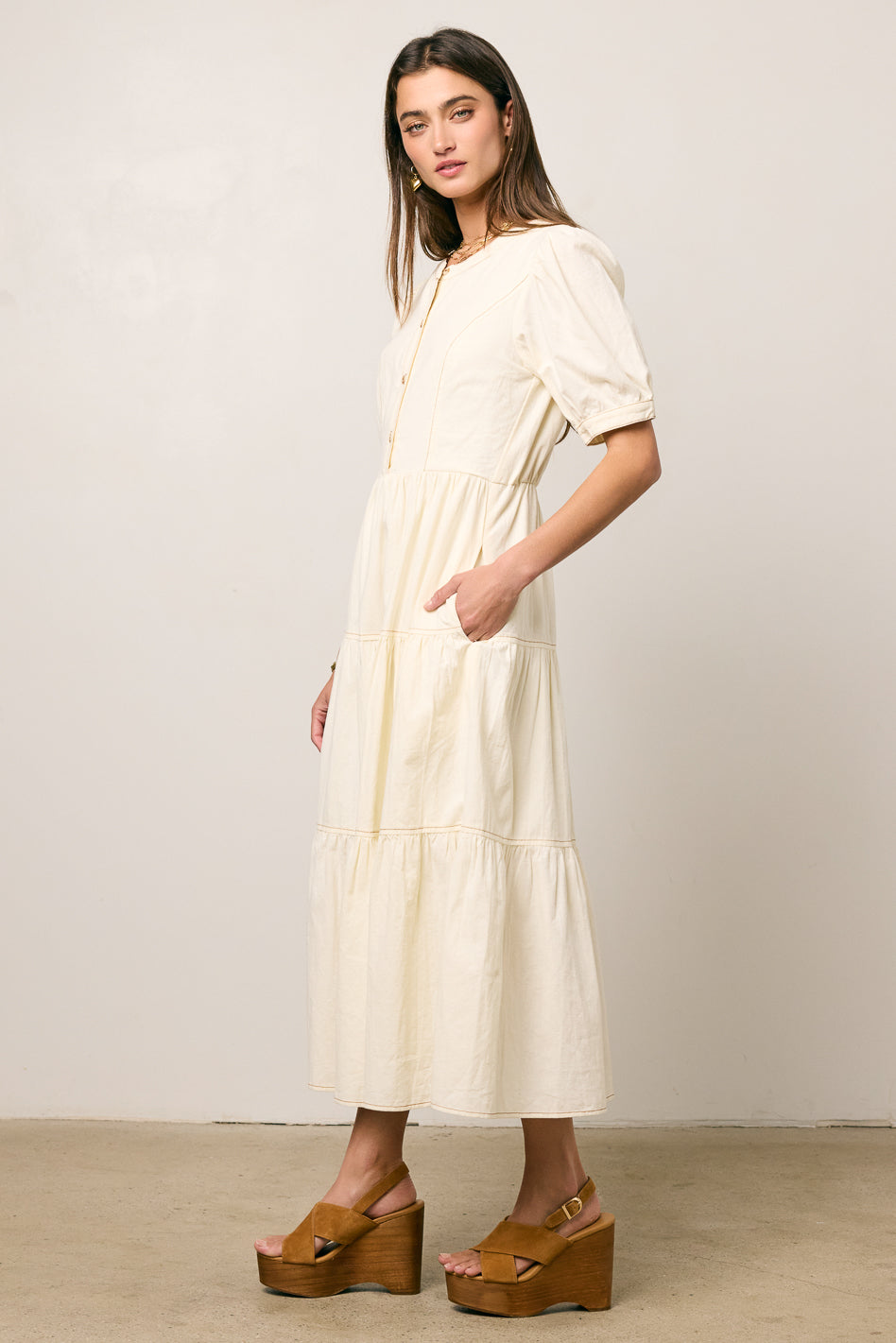 Finey Button Front Maxi Dress in Cream - FINAL SALE