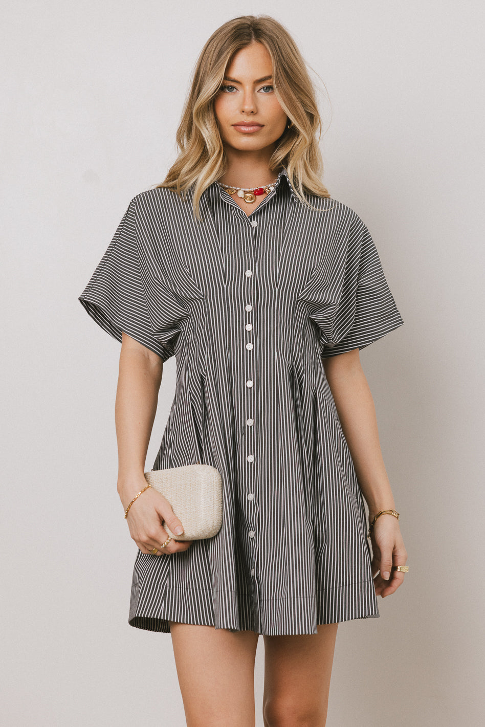 Erica Button Front Mini Dress in Grey