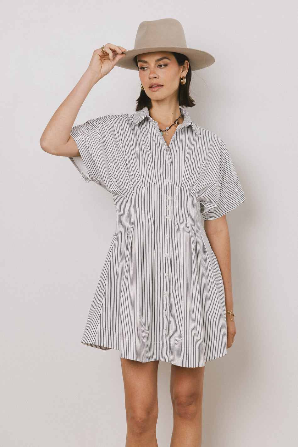 Erica Button Front Mini Dress in White