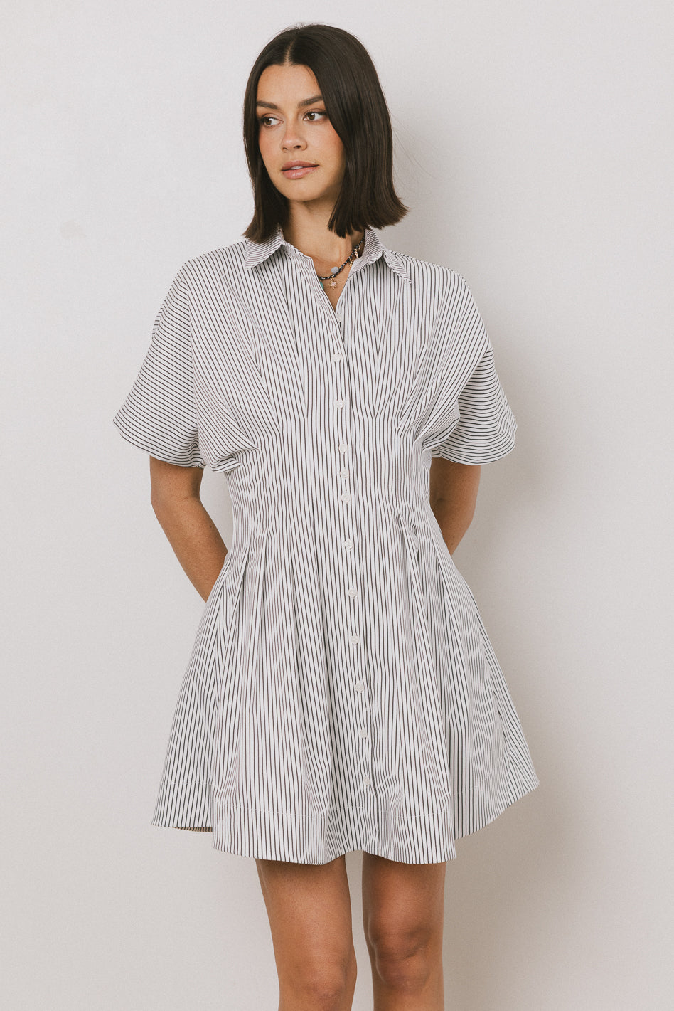 Erica Button Front Mini Dress in White