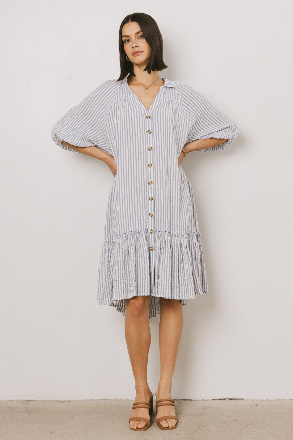 Theo Striped Midi Dress in Grey - FINAL SALE