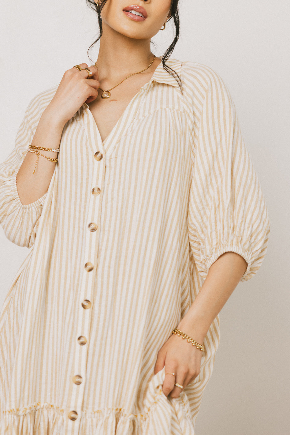 Theo Striped Midi Dress in Mustard