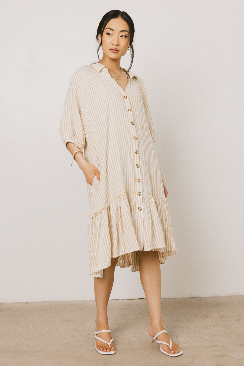 Theo Striped Midi Dress in Mustard