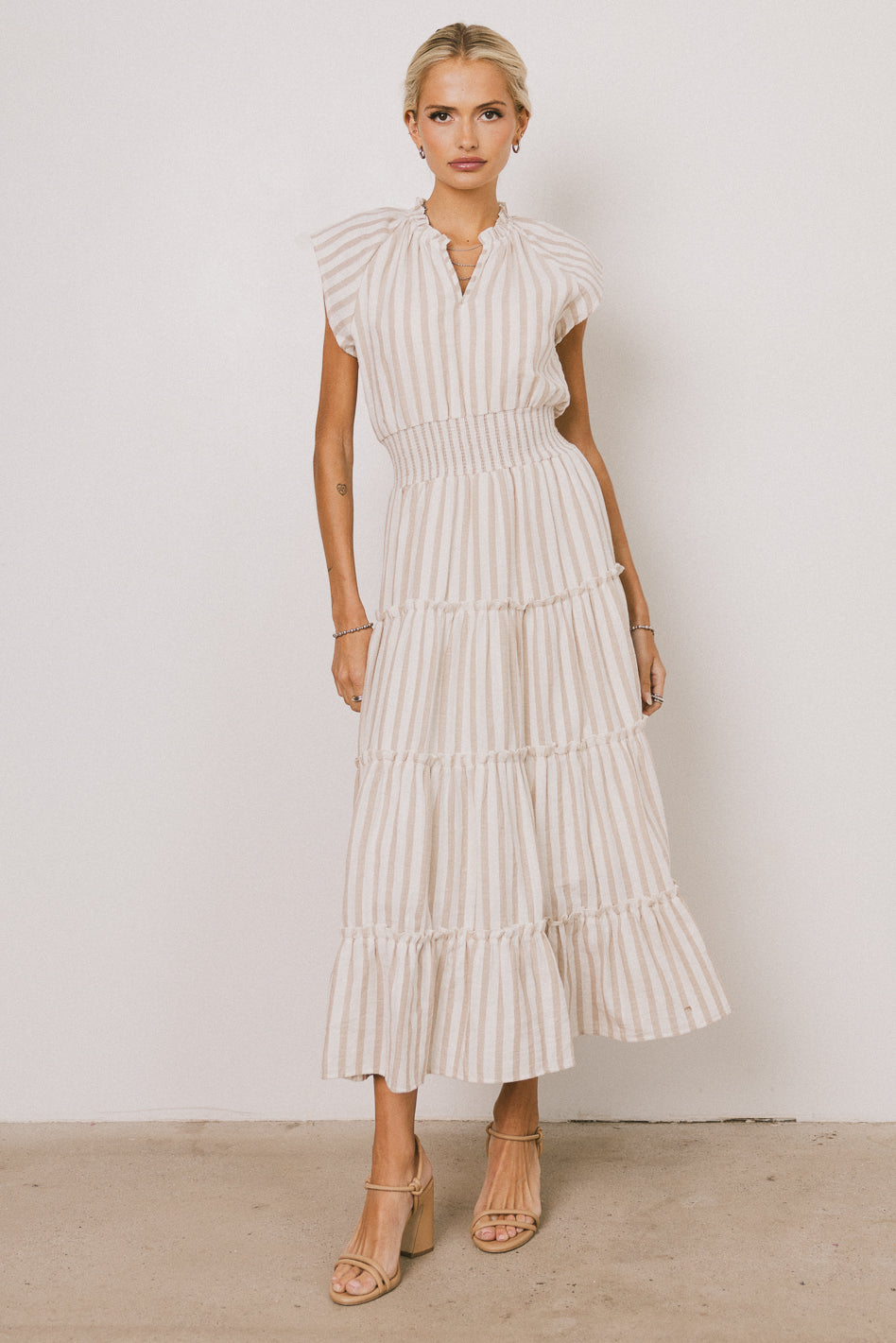 Claire Striped Maxi Dress in Taupe