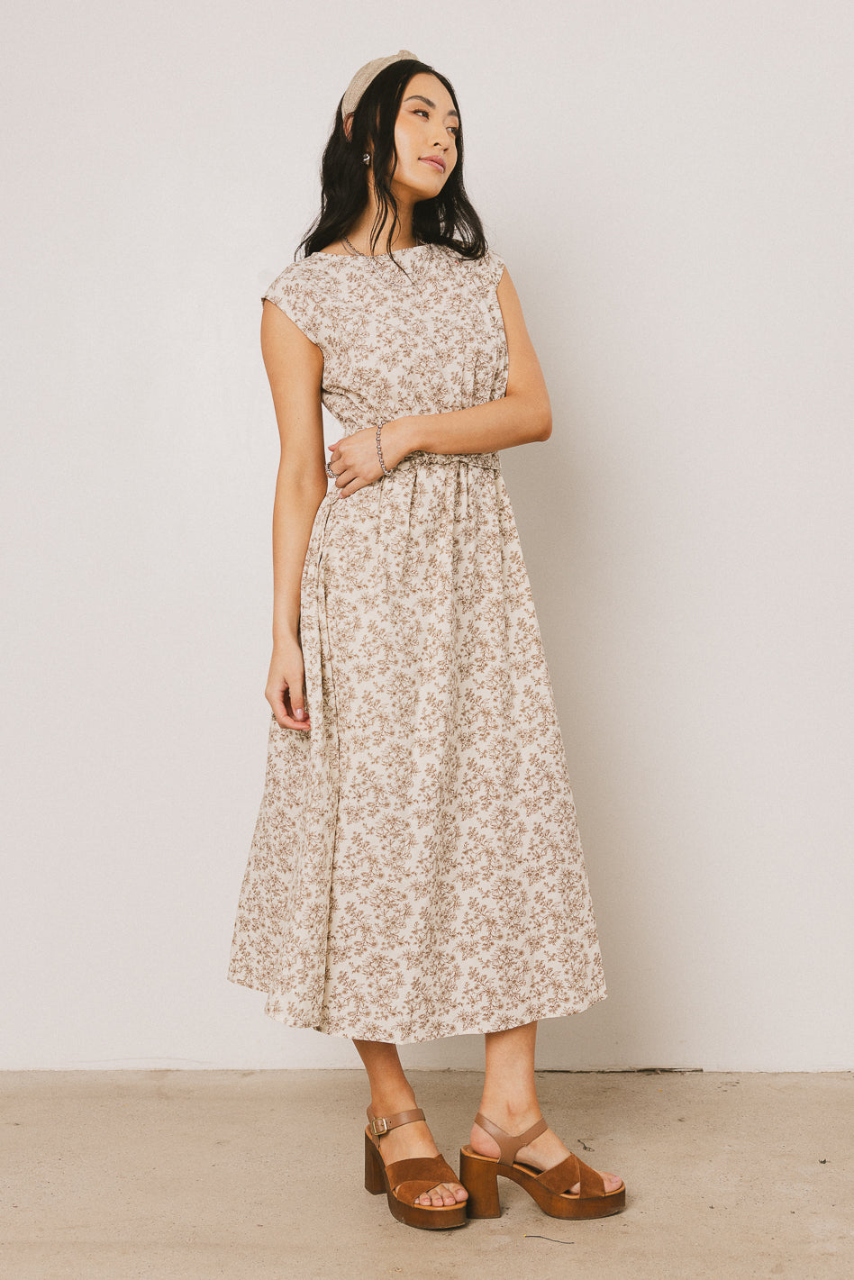 Heather Floral Maxi Dress in Brown