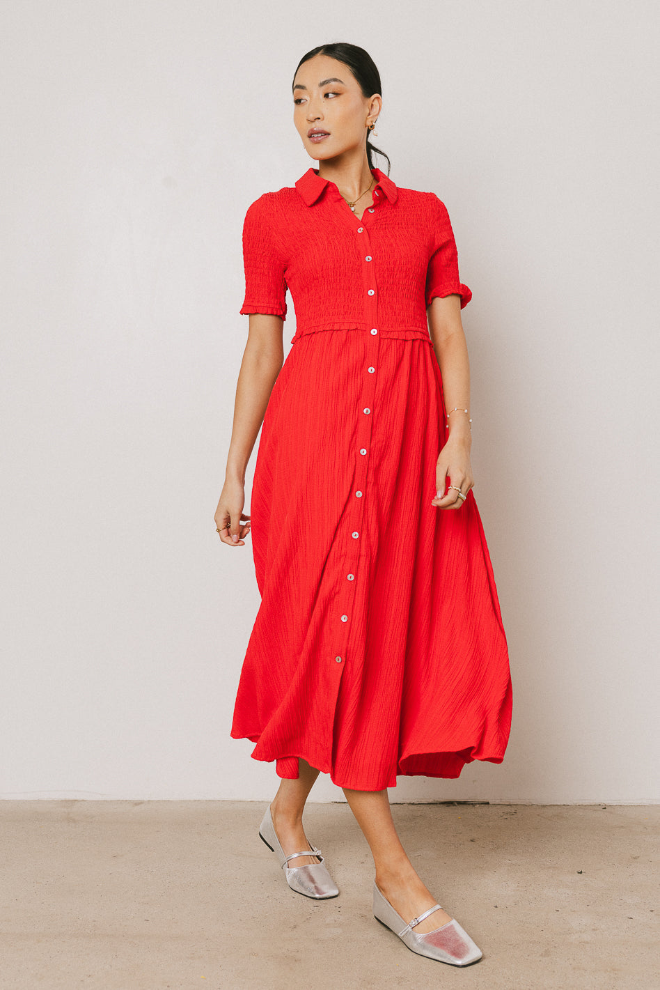 Nicole Smocked Maxi Dress in Red