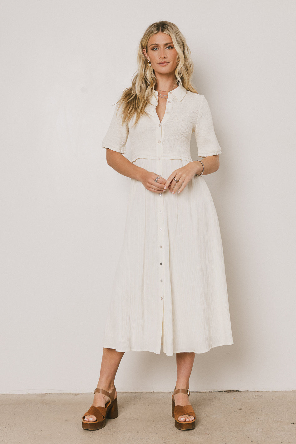 Nicole Smocked Maxi Dress in Cream