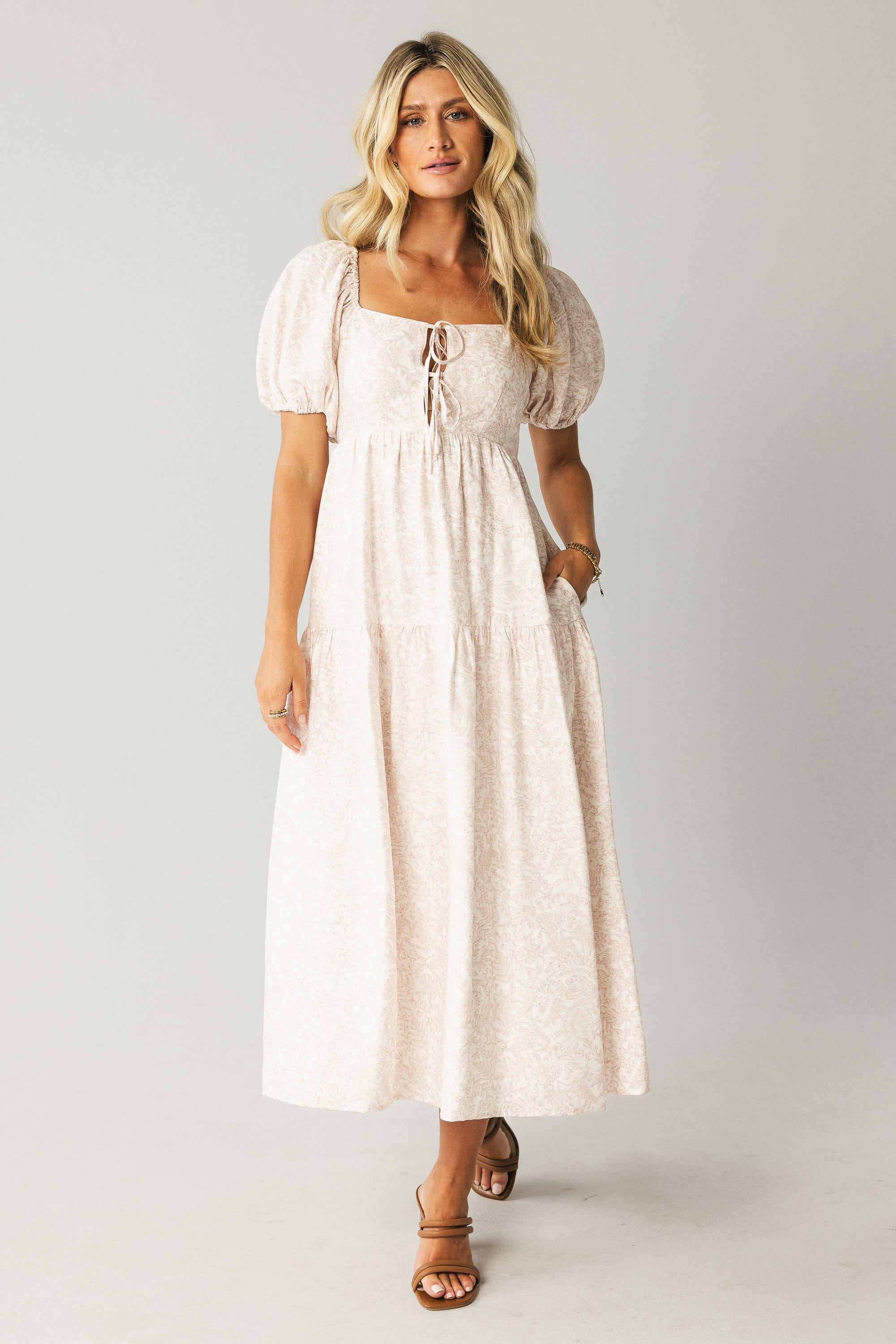 Kelsie Floral Midi Dress in Pink