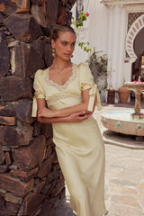 PREORDER- Amanda Lace Trim Maxi Dress in Butter Yellow