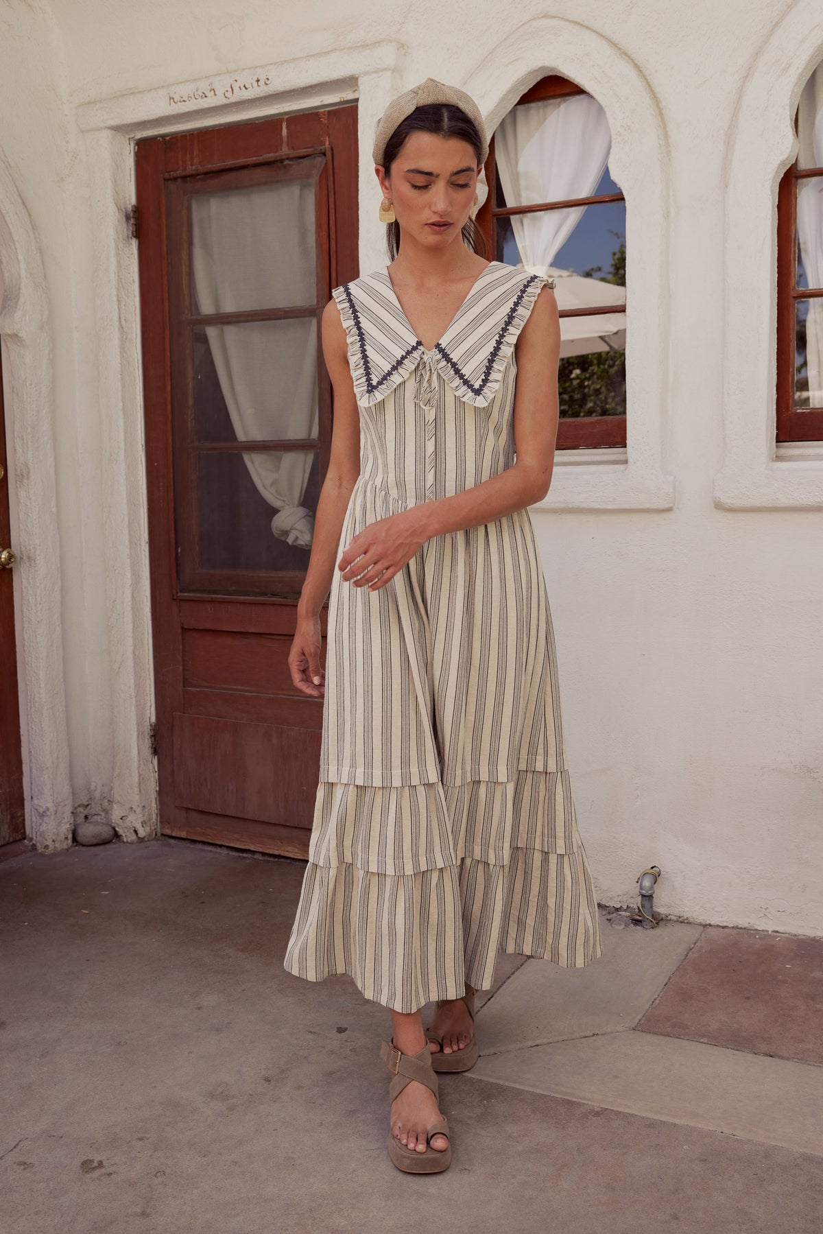 Miya Collared Midi Dress in Natural