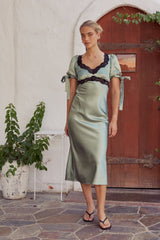 Amanda Lace Trim Maxi Dress in Sage