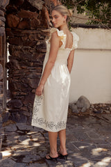Lane Embroidered Midi Dress in Cream