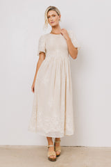Alora Embroidered Dress in Champagne