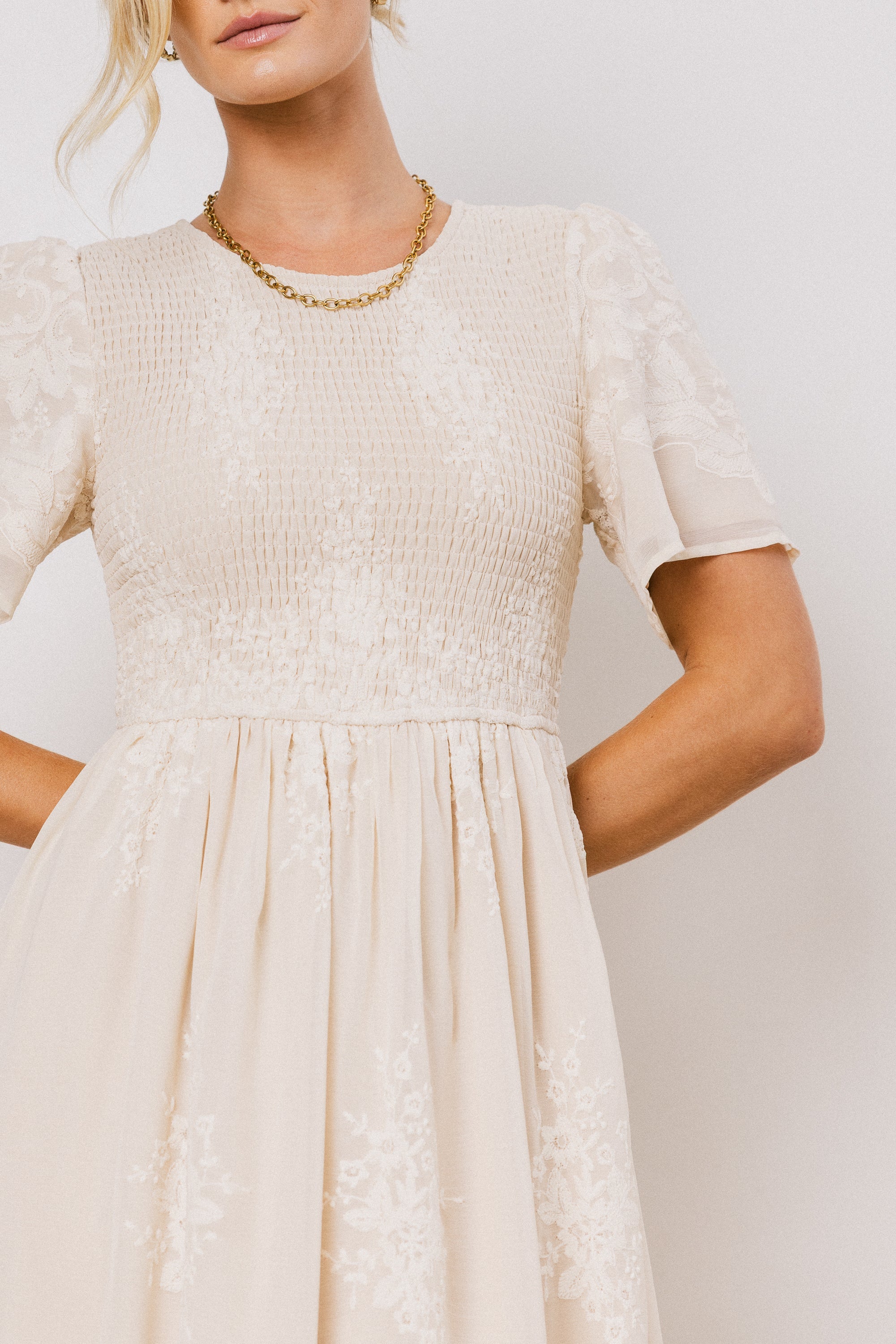 Alora Embroidered Dress in Champagne