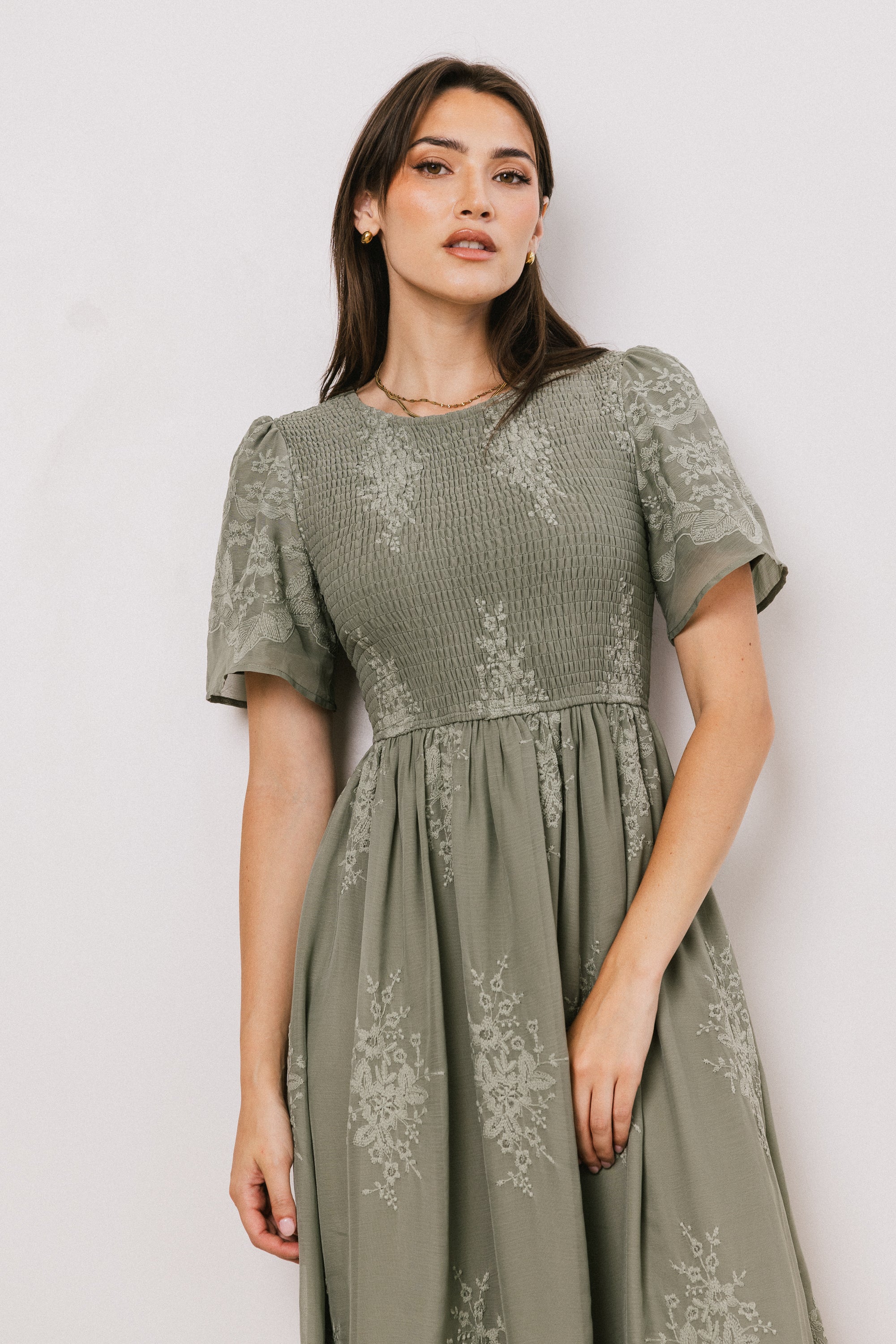 Alora Embroidered Dress in Sage
