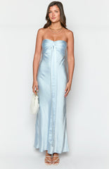 Ariella Blue Satin Strapless Maxi Dress