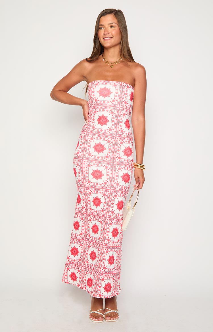 Arizona Red Tile Print Maxi Dress