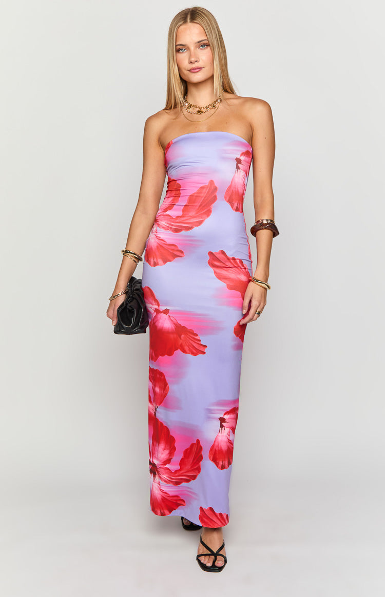 Arizona Purple Floral Print Maxi Dress
