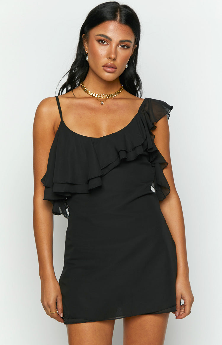 Aviana Black Frill Mini Party Dress