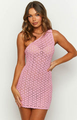 Ayse Pink Crochet Mini Dress