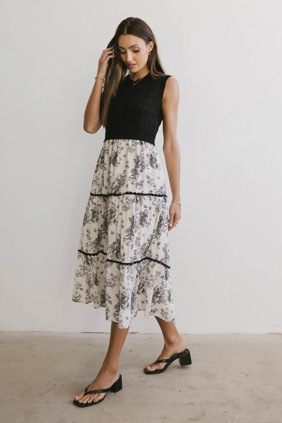 Cherney Tiered Floral Dress in Black - FINAL SALE