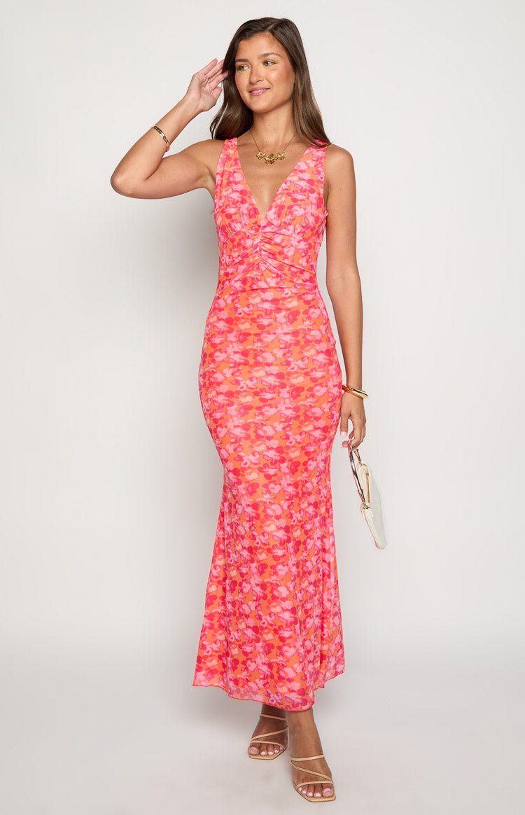 Beck Orange Floral Print Maxi Dress