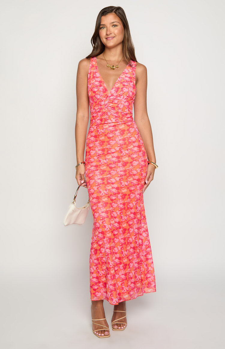 Beck Orange Floral Print Maxi Dress