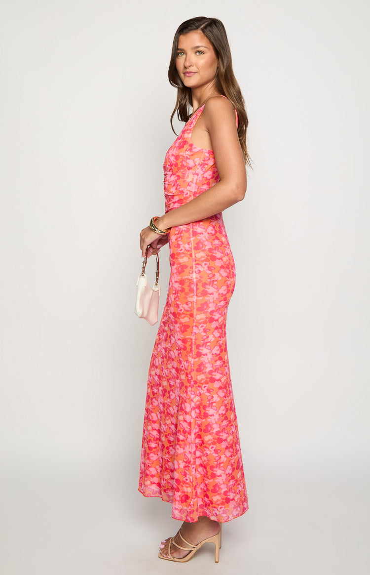 Beck Orange Floral Print Maxi Dress